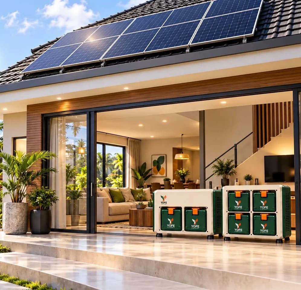 A home with roof solar panels charging two YOFE Swap docks